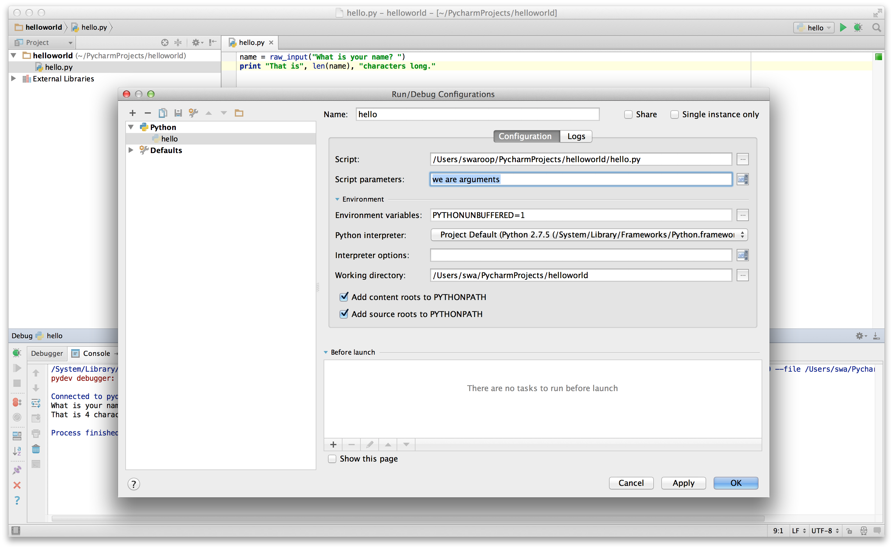 PyCharm 命令行参数
